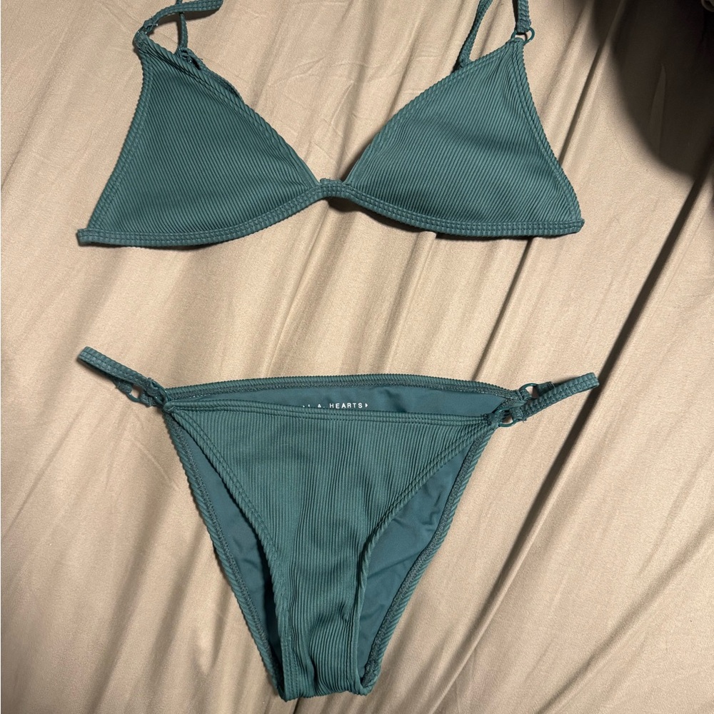 Barley worn Green Ribbed Pacsun bikini set
